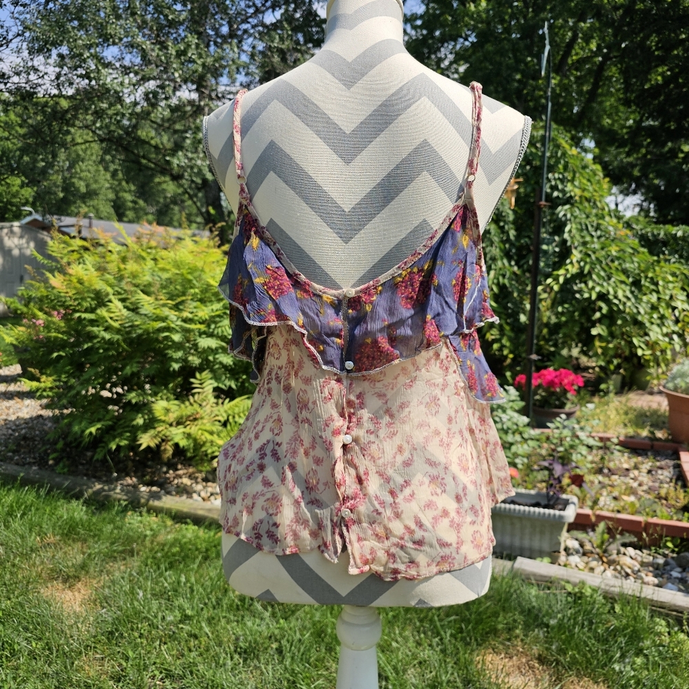 Free People Colorful Ruffled Asymmetrical Whimsy Camisole - Picture 3 of 7